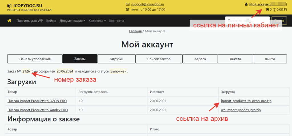 Личный кабинет на сайте icopydoc.ru